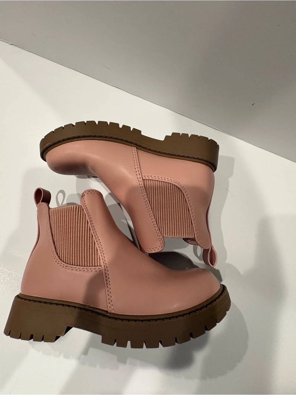 Old Navy Pink Chelsea Lug Booties with Brown Sole